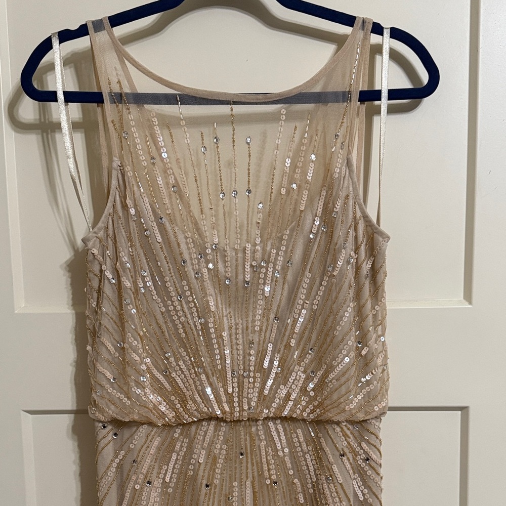 Aiden Mattox Elegant Sequin Cream Tan Evening Dress